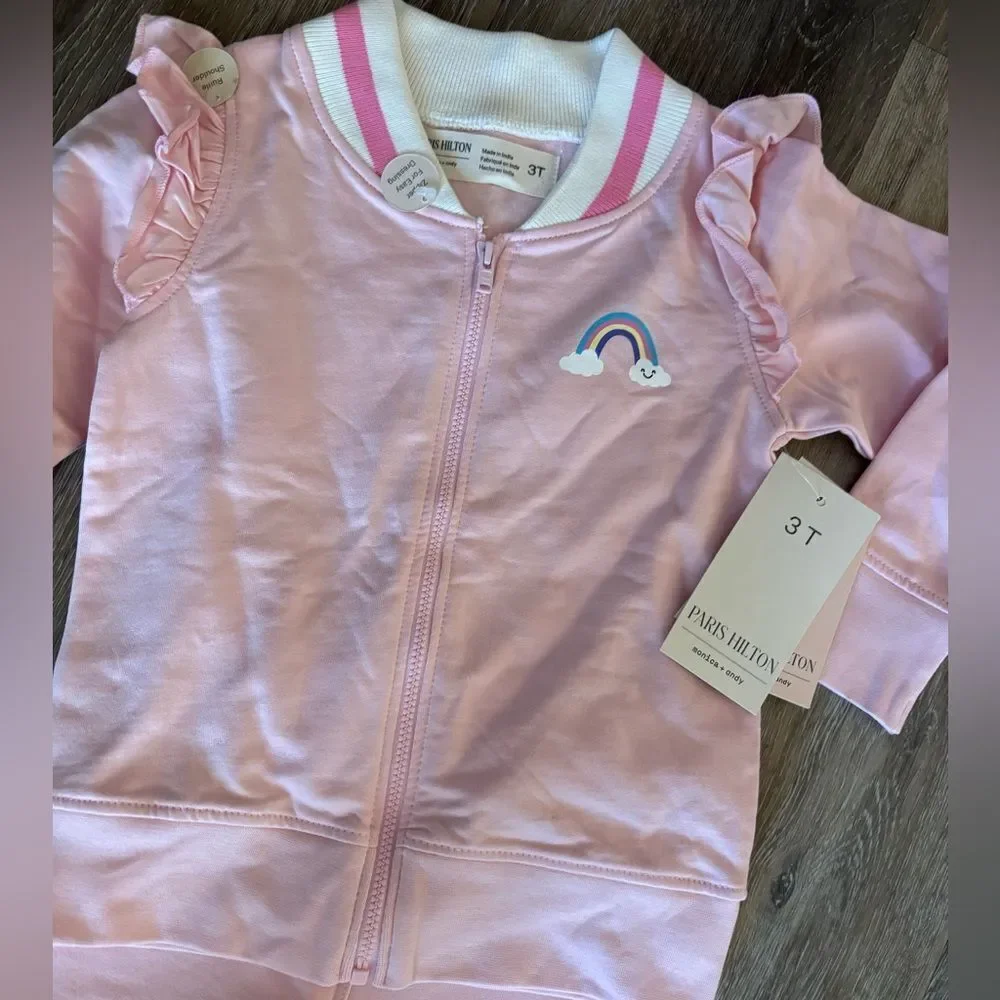 Paris Hilton Pink Ruffled Toddler Tracksuit with Rainbow Sz 3T